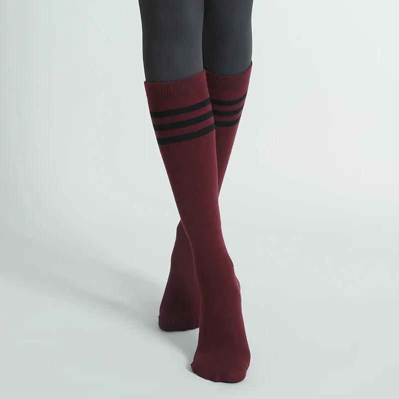 Autumn Winter Women Yoga Socks Striped Cotton Fitness Breathable Pilates Socks Middle Tube Non-Slip Gym Dance Ballet Grip Socks