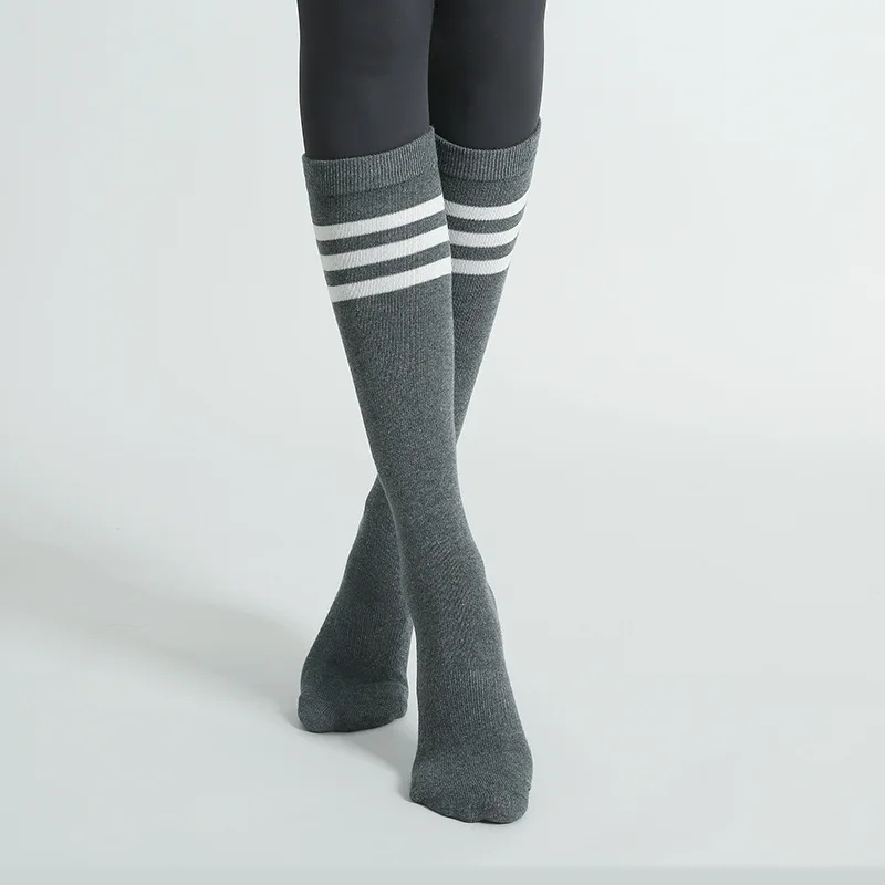 Autumn Winter Women Yoga Socks Striped Cotton Fitness Breathable Pilates Socks Middle Tube Non-Slip Gym Dance Ballet Grip Socks