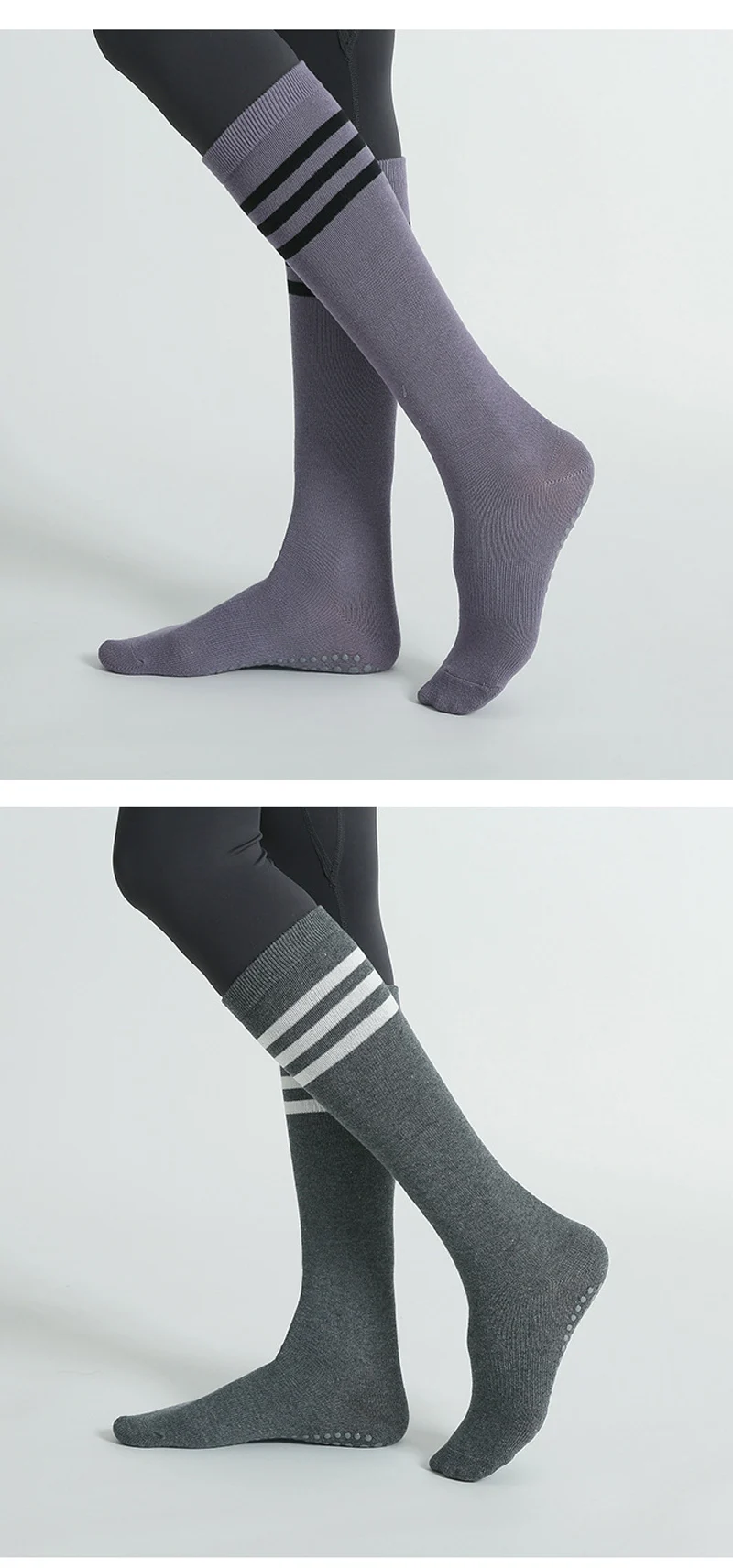 Autumn Winter Women Yoga Socks Striped Cotton Fitness Breathable Pilates Socks Middle Tube Non-Slip Gym Dance Ballet Grip Socks