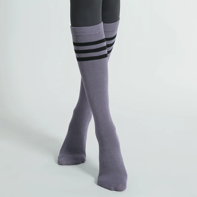 Autumn Winter Women Yoga Socks Striped Cotton Fitness Breathable Pilates Socks Middle Tube Non-Slip Gym Dance Ballet Grip Socks