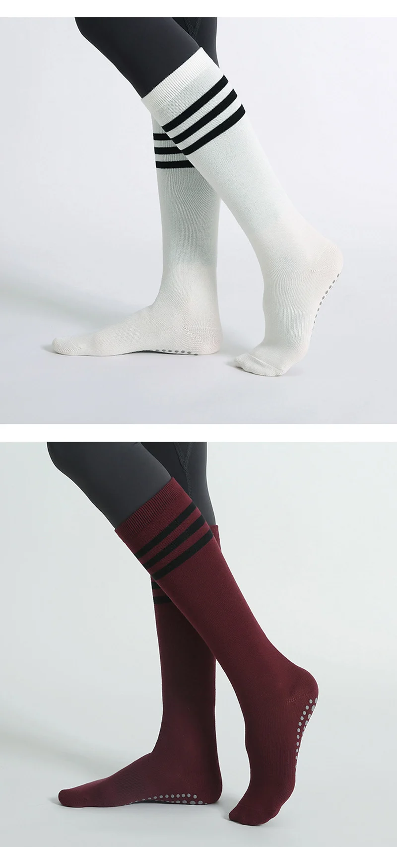 Autumn Winter Women Yoga Socks Striped Cotton Fitness Breathable Pilates Socks Middle Tube Non-Slip Gym Dance Ballet Grip Socks