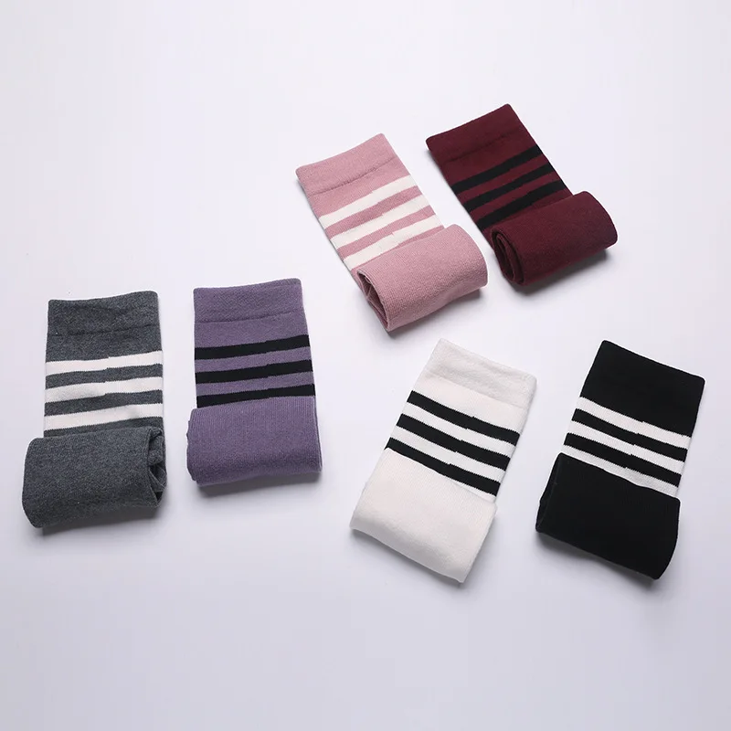 Autumn Winter Women Yoga Socks Striped Cotton Fitness Breathable Pilates Socks Middle Tube Non-Slip Gym Dance Ballet Grip Socks