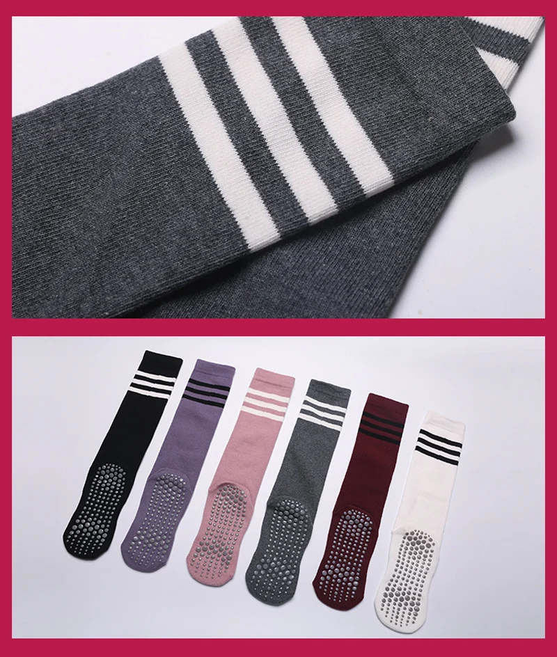 Autumn Winter Women Yoga Socks Striped Cotton Fitness Breathable Pilates Socks Middle Tube Non-Slip Gym Dance Ballet Grip Socks