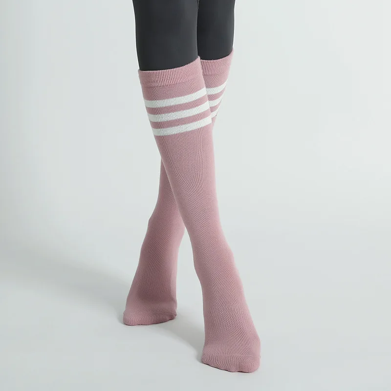 Autumn Winter Women Yoga Socks Striped Cotton Fitness Breathable Pilates Socks Middle Tube Non-Slip Gym Dance Ballet Grip Socks