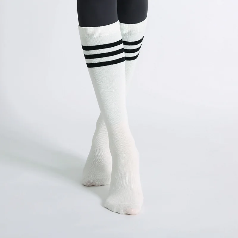 Autumn Winter Women Yoga Socks Striped Cotton Fitness Breathable Pilates Socks Middle Tube Non-Slip Gym Dance Ballet Grip Socks