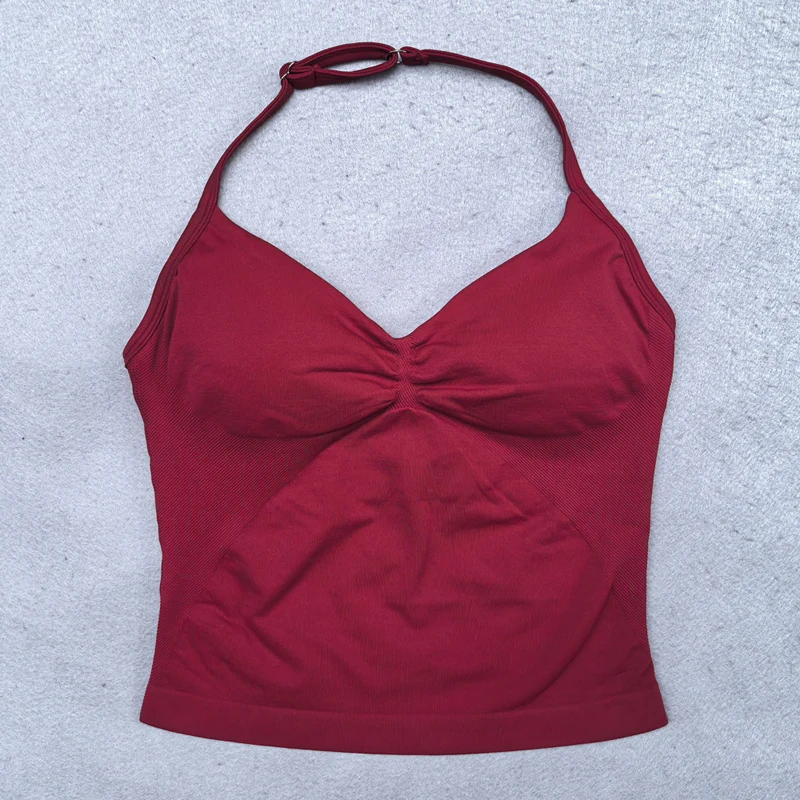 Adjustable Strappy Gym Top Backless Gym Clothes Women Scrunch Bra Removable Cups Yoga Tank Workout Outfits Tops Sports Vest