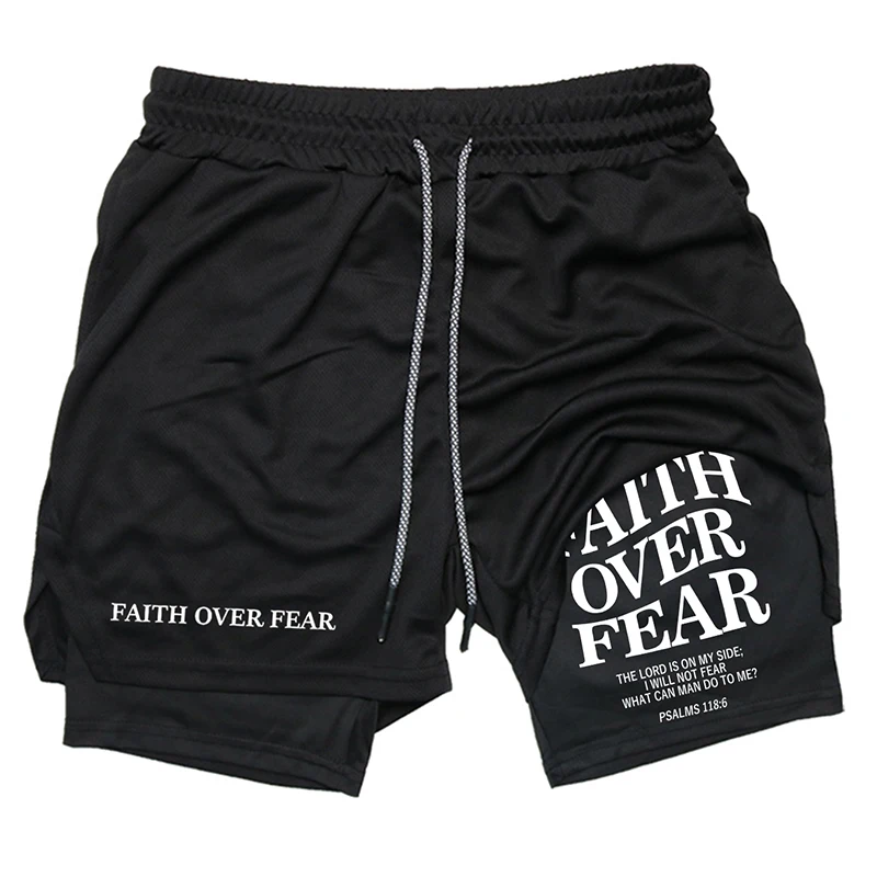 Print 2 in 1 Running Workout Shorts for Men Christian Gym Athletic Performance Shorts with Phone Pocket Towel Loop Activewear