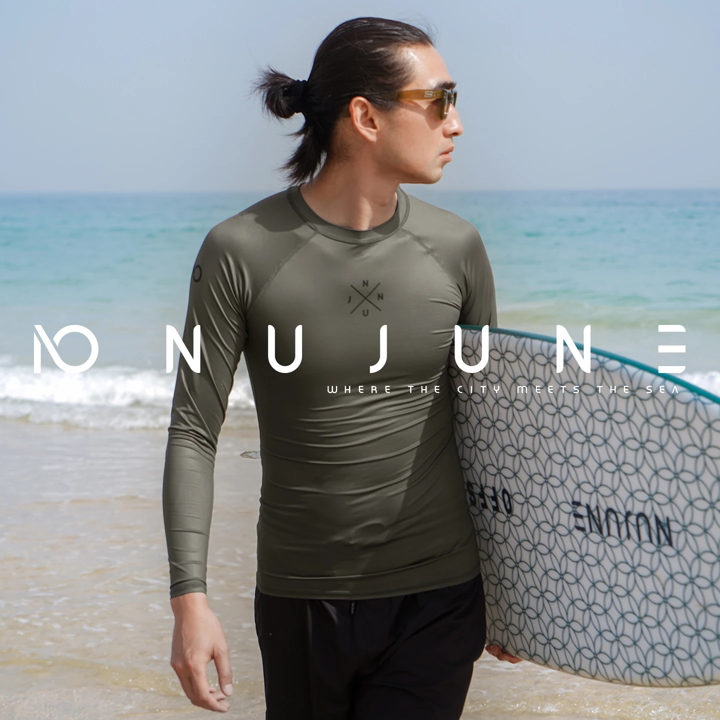 Nu-June Men's Rash Guards Surfing Diving Suit Long Sleeve UPF50 Swimwear Swimsuit Men Rashguard Surf Shirts Compression Pant Set