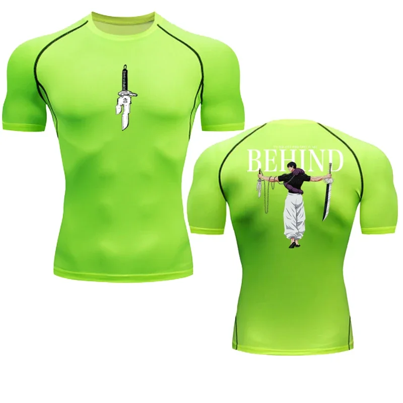 Anime Compression Shirt Men Print Breathable Football Fitness Tight Sportswear Althletic Quick Dry Rash Guard Gym Riding Tops