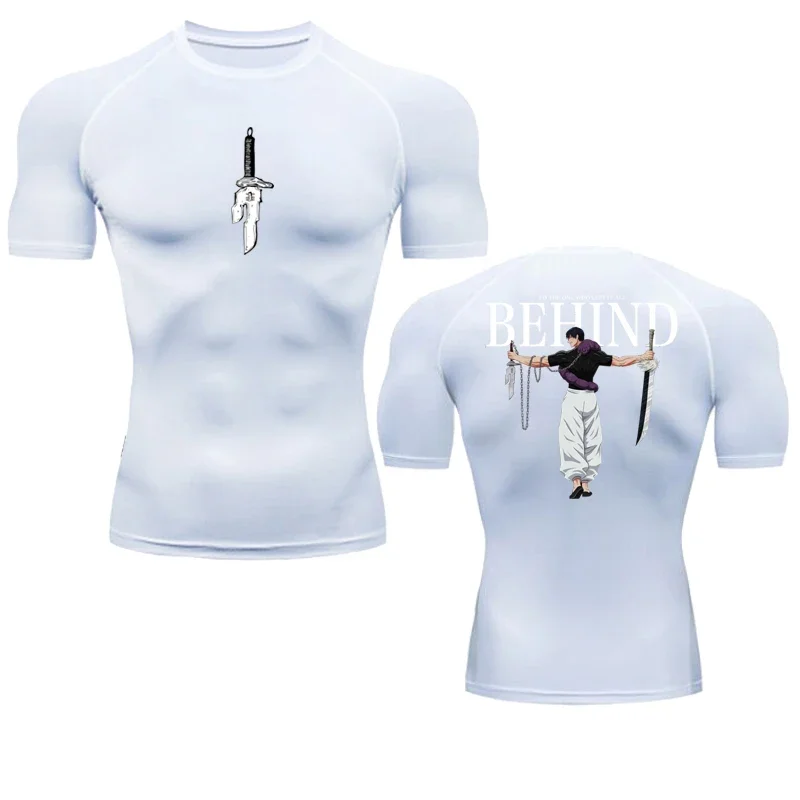 Anime Compression Shirt Men Print Breathable Football Fitness Tight Sportswear Althletic Quick Dry Rash Guard Gym Riding Tops