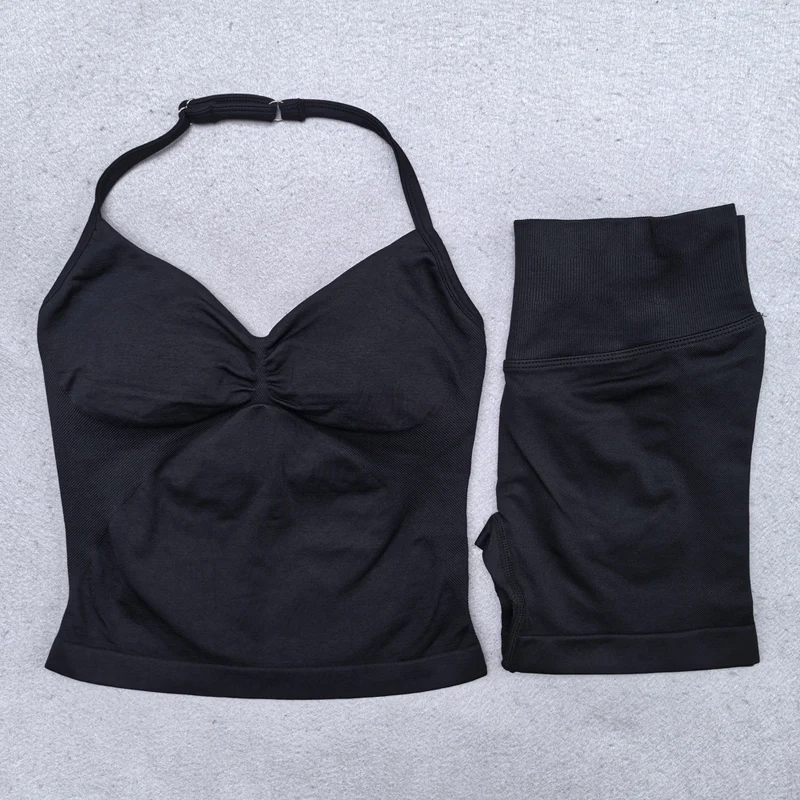 2 Pieces Yoga Set Women Backless Halter Tops High Waist Seamless Shorts Gym Suit Fitness Clothes Sportswear Workout Sets