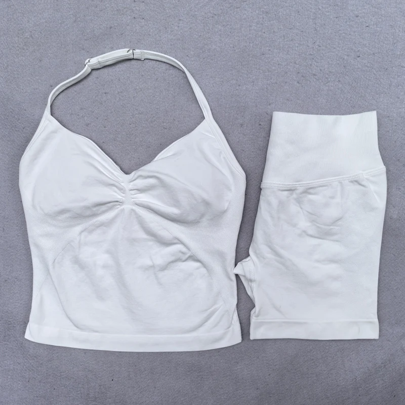2 Pieces Yoga Set Women Backless Halter Tops High Waist Seamless Shorts Gym Suit Fitness Clothes Sportswear Workout Sets