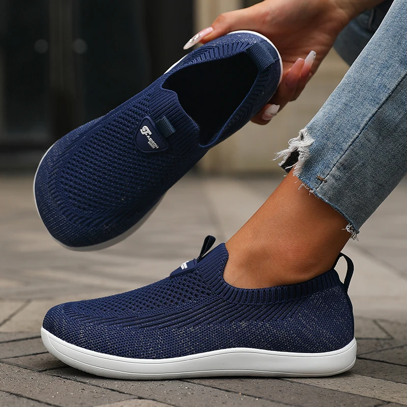 Women's Flat Bottomed Wide Last Shoe New Comfortable Breathable Mesh Soft Walking Shoes Simple Versatile Tennis Outdoor Sneakers