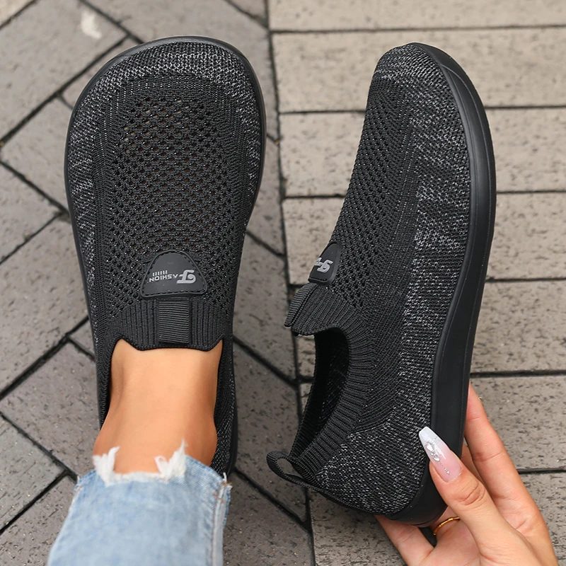 Women's Flat Bottomed Wide Last Shoe New Comfortable Breathable Mesh Soft Walking Shoes Simple Versatile Tennis Outdoor Sneakers