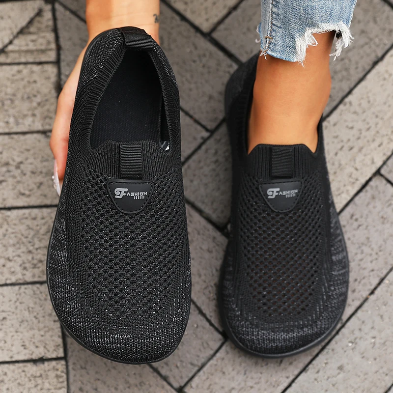 Women's Flat Bottomed Wide Last Shoe New Comfortable Breathable Mesh Soft Walking Shoes Simple Versatile Tennis Outdoor Sneakers