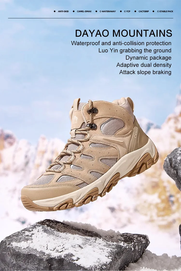 GOLDEN CAMEL Outdoor Hiking Boots Men Women's Winter Shoes Waterproof Non-slip Shock-absorbing High-top Hiking Shoes for Men
