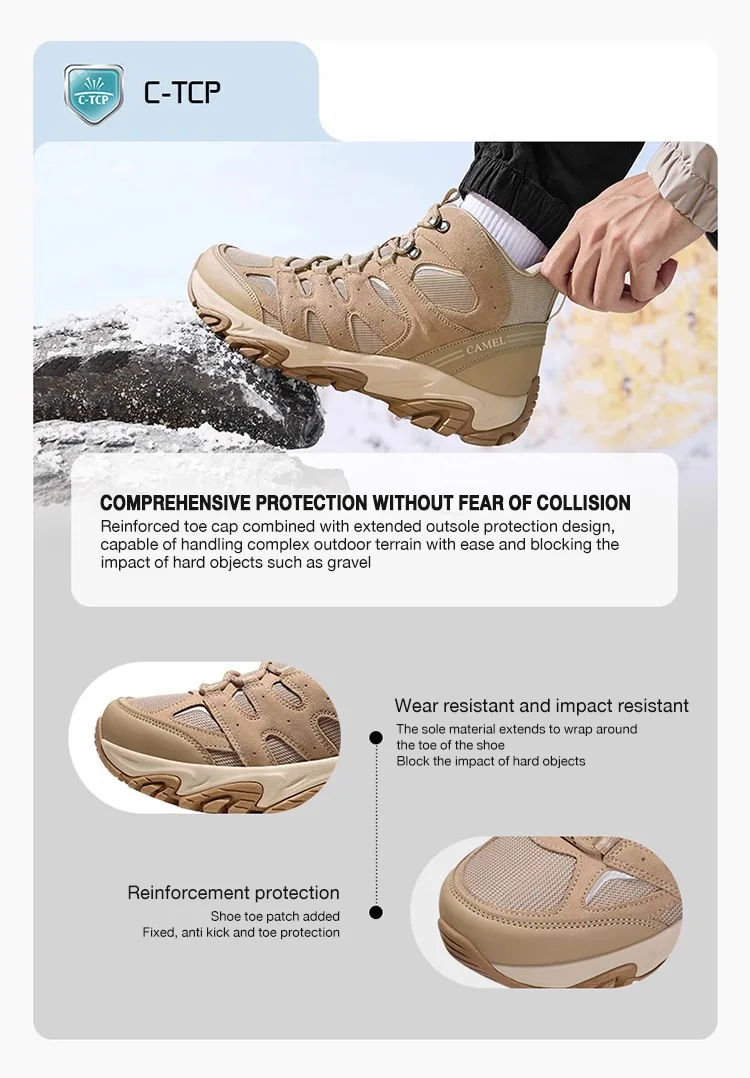 GOLDEN CAMEL Outdoor Hiking Boots Men Women's Winter Shoes Waterproof Non-slip Shock-absorbing High-top Hiking Shoes for Men