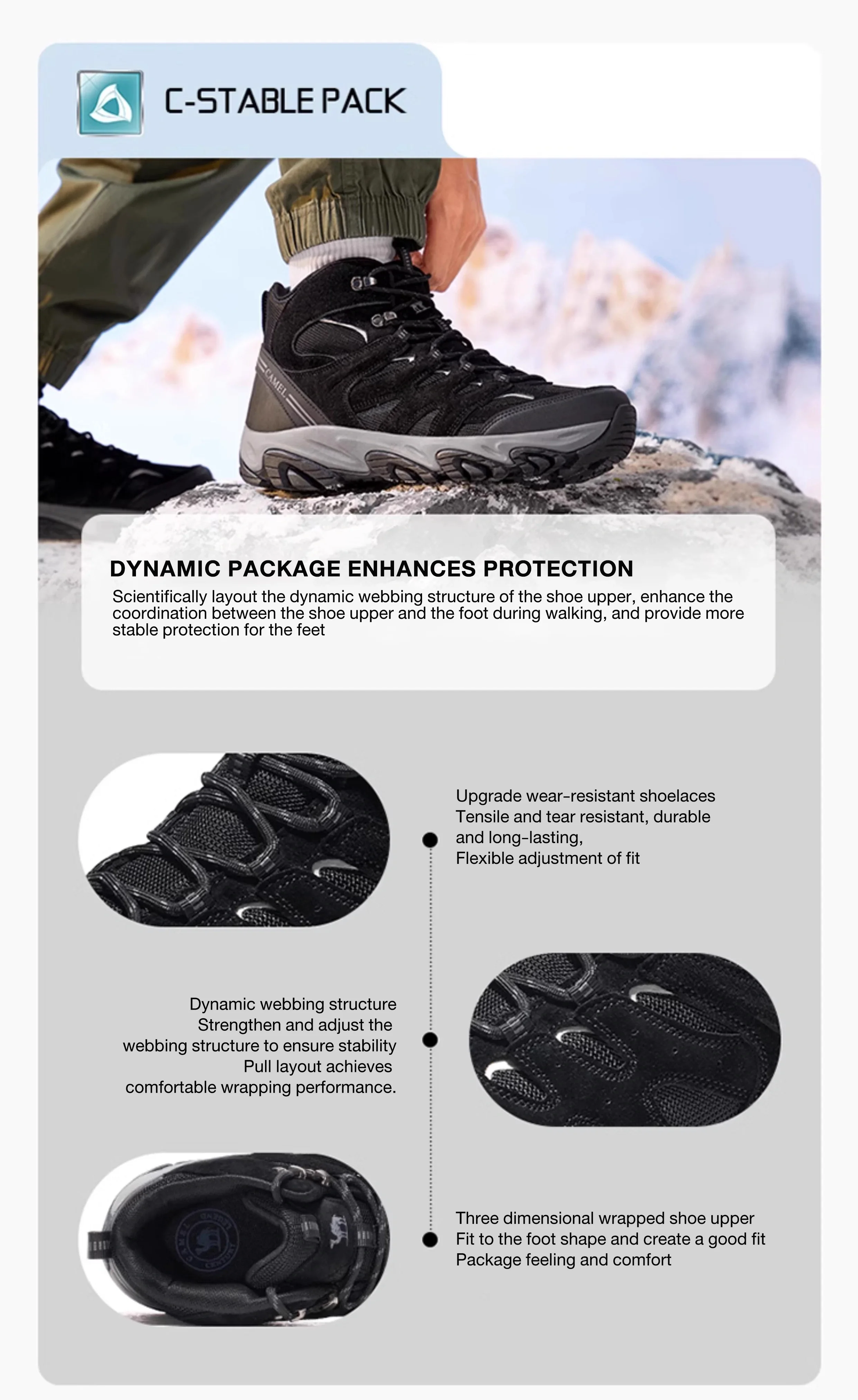 GOLDEN CAMEL Outdoor Hiking Boots Men Women's Winter Shoes Waterproof Non-slip Shock-absorbing High-top Hiking Shoes for Men