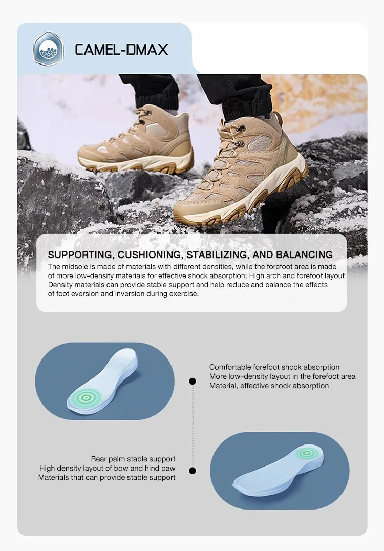 GOLDEN CAMEL Outdoor Hiking Boots Men Women's Winter Shoes Waterproof Non-slip Shock-absorbing High-top Hiking Shoes for Men