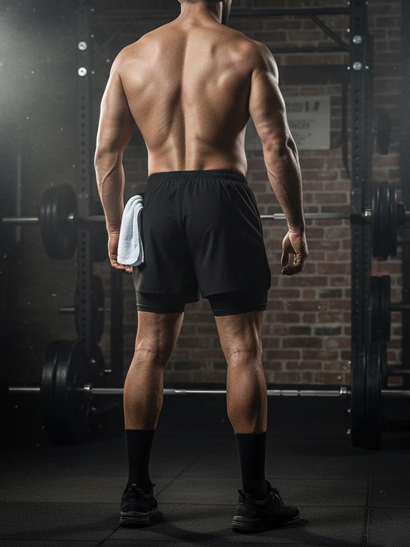 Men's 2 in 1 Running Workout Short with Phone Pocket Towel Loop Gym Athletic Quick Dry Stretchy Performance Shorts Activewear