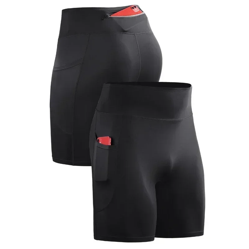 Men's Outdoor Running Pocket Shorts Summer Sport Fitness Jogging Tights Quick Drying Fashion Reflective Zipper Riding Pants