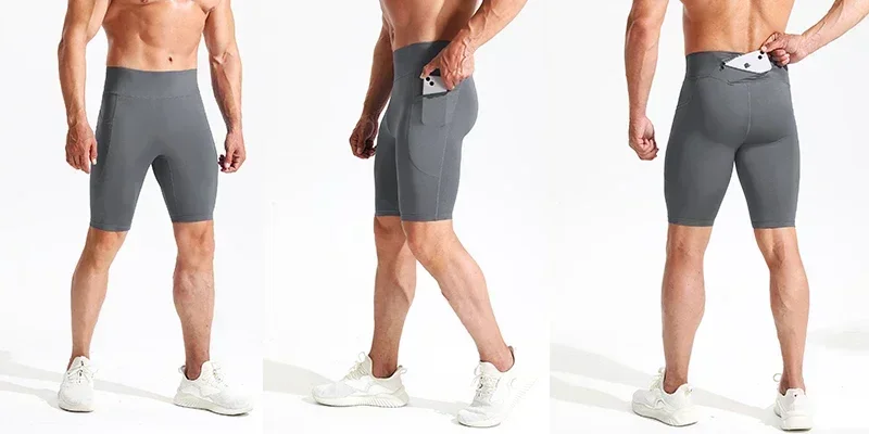 Men's Outdoor Running Pocket Shorts Summer Sport Fitness Jogging Tights Quick Drying Fashion Reflective Zipper Riding Pants