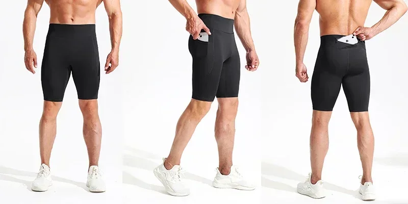 Men's Outdoor Running Pocket Shorts Summer Sport Fitness Jogging Tights Quick Drying Fashion Reflective Zipper Riding Pants