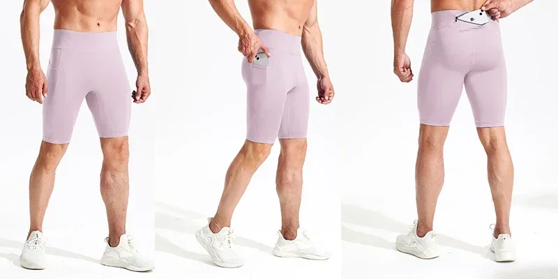 Men's Outdoor Running Pocket Shorts Summer Sport Fitness Jogging Tights Quick Drying Fashion Reflective Zipper Riding Pants