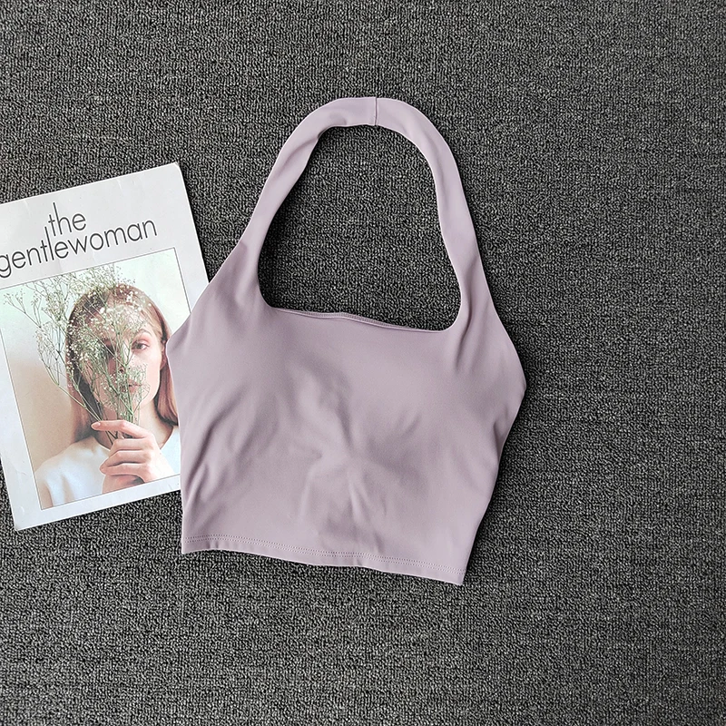 Halter Neck Sports Vest Chest Pads Shockproof Gathering Quick-Drying Fitness Yoga Top Beautiful Back Design Women's Underwe