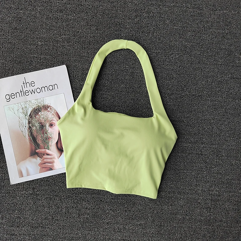 Halter Neck Sports Vest Chest Pads Shockproof Gathering Quick-Drying Fitness Yoga Top Beautiful Back Design Women's Underwe
