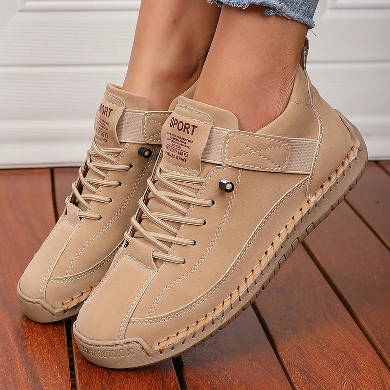 Handmade Leather Women Loafers Casual Comfortable Soft Soled High-quality Motorcycle Boots Fashionable British Tennis Nude Boots