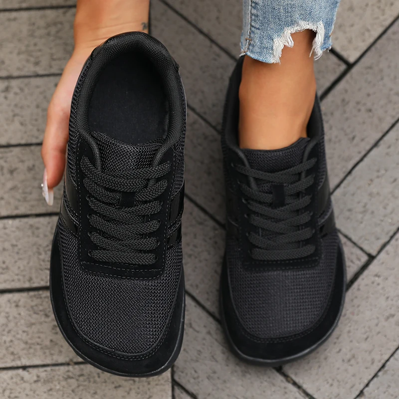 Women's Wide Toe Shoes Sneakers Barefoot Casual Wide Last Fashionable Canvas Black Flat Board Shoes Breathable Mesh Men's Shoes