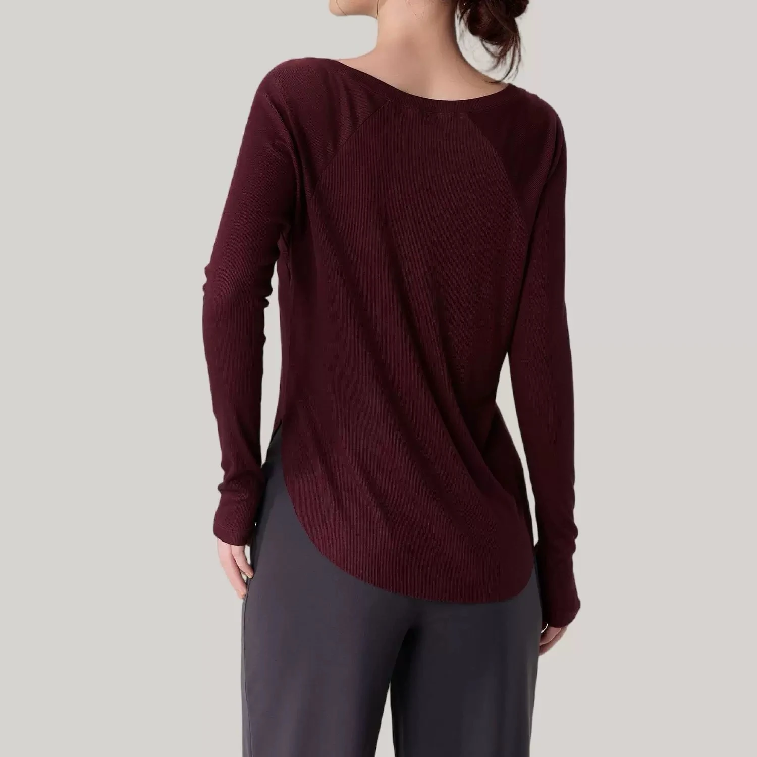 Modal ribbed yoga long sleeved sports top for women, loose fit slimming yoga clothes T-shirt for autumn