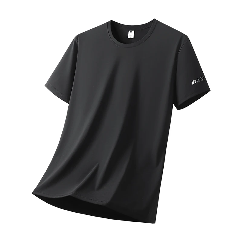 Summer Ice Silk High Elastic Men's Sports and Leisure T-shirt Comfortable Breathable Sweat-absorbing Quick Drying Top