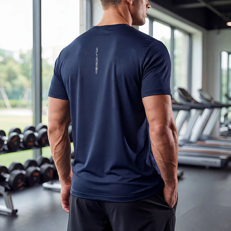Summer Ice Silk High Elastic Men's Sports and Leisure T-shirt Comfortable Breathable Sweat-absorbing Quick Drying Top
