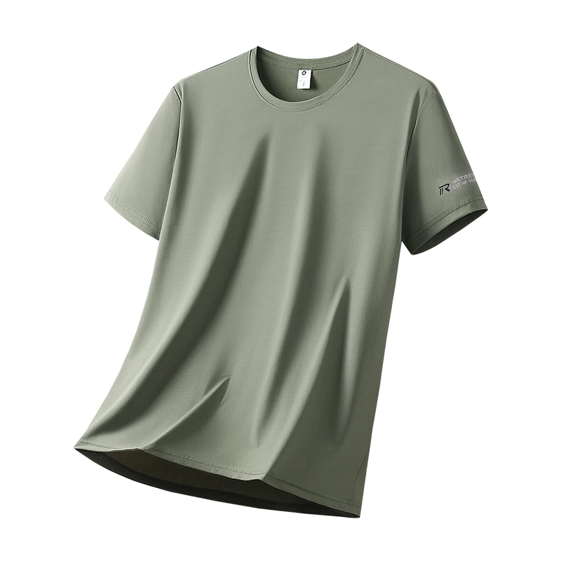 Summer Ice Silk High Elastic Men's Sports and Leisure T-shirt Comfortable Breathable Sweat-absorbing Quick Drying Top