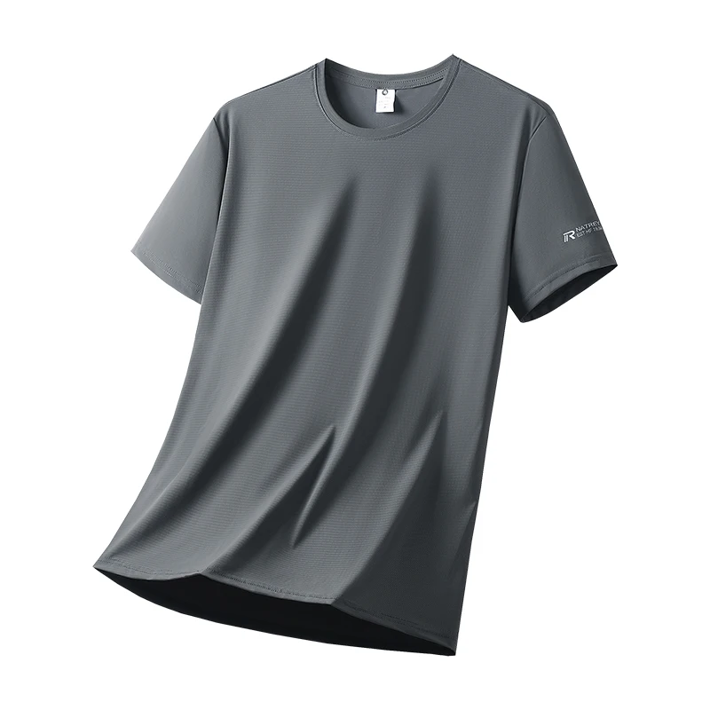 Summer Ice Silk High Elastic Men's Sports and Leisure T-shirt Comfortable Breathable Sweat-absorbing Quick Drying Top