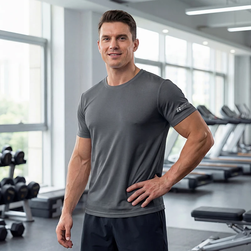 Summer Ice Silk High Elastic Men's Sports and Leisure T-shirt Comfortable Breathable Sweat-absorbing Quick Drying Top