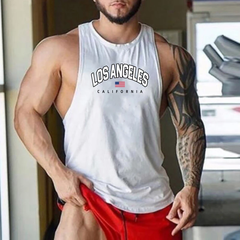 Mens Bodybuilding Tank Tops Casual Sleeveless Fitness Muscle Shirt Gym Sport Vests Summer Cotton Breathable Cool Loose Clothing
