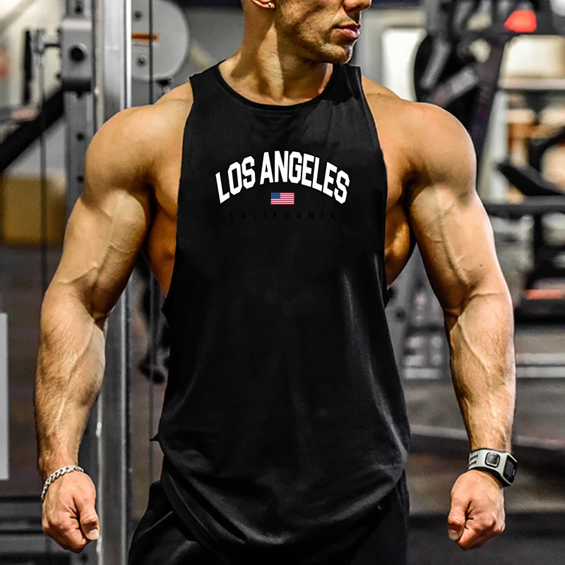 Mens Bodybuilding Tank Tops Casual Sleeveless Fitness Muscle Shirt Gym Sport Vests Summer Cotton Breathable Cool Loose Clothing