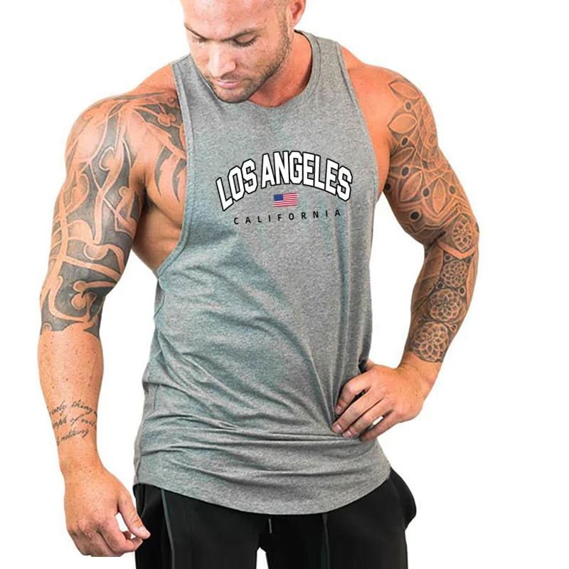 Mens Bodybuilding Tank Tops Casual Sleeveless Fitness Muscle Shirt Gym Sport Vests Summer Cotton Breathable Cool Loose Clothing