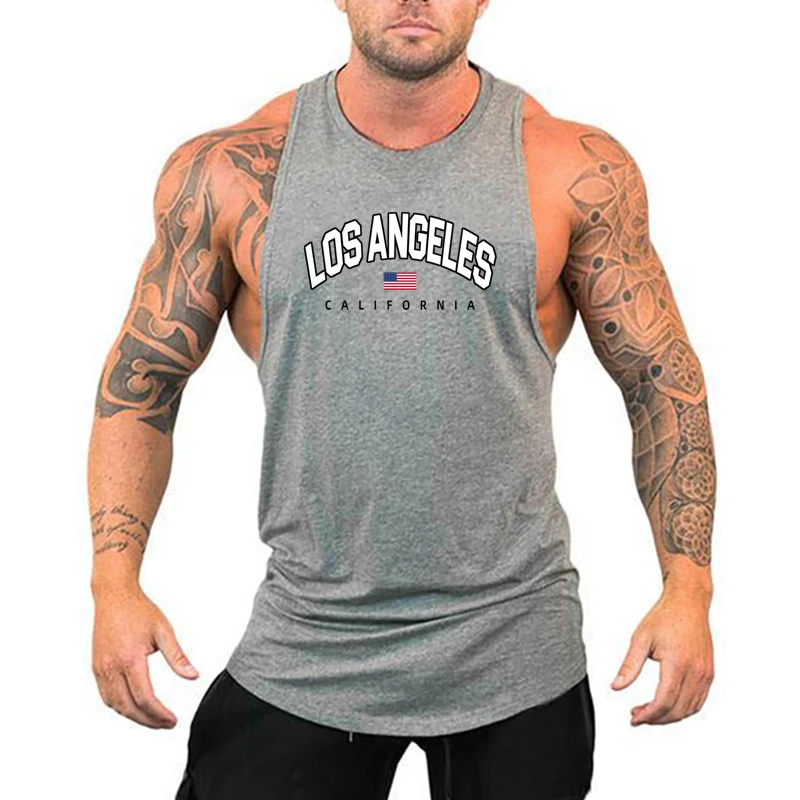 Mens Bodybuilding Tank Tops Casual Sleeveless Fitness Muscle Shirt Gym Sport Vests Summer Cotton Breathable Cool Loose Clothing