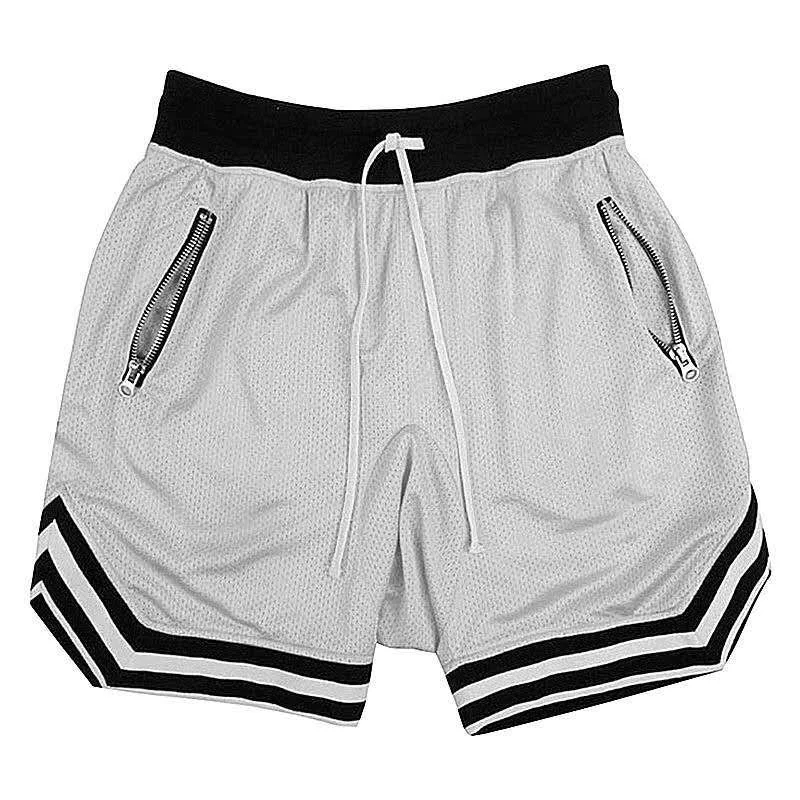 Men's Zippered Pocket Drawstring Shorts, Sportswear, Breathable, Quick Drying, Comfortable, Loose Fitting Color Matching Shorts,