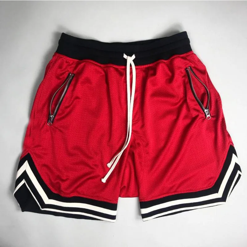 Men's Zippered Pocket Drawstring Shorts, Sportswear, Breathable, Quick Drying, Comfortable, Loose Fitting Color Matching Shorts,