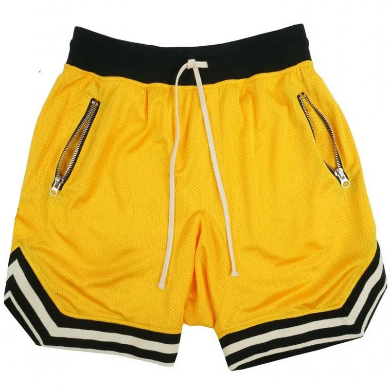 Men's Zippered Pocket Drawstring Shorts, Sportswear, Breathable, Quick Drying, Comfortable, Loose Fitting Color Matching Shorts,