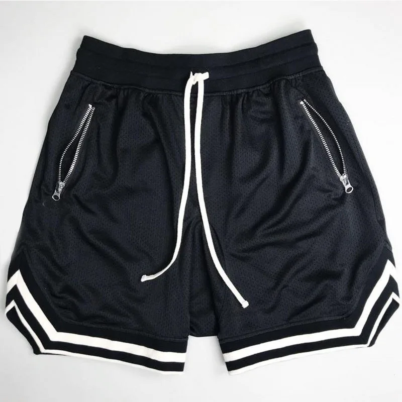 Men's Zippered Pocket Drawstring Shorts, Sportswear, Breathable, Quick Drying, Comfortable, Loose Fitting Color Matching Shorts,