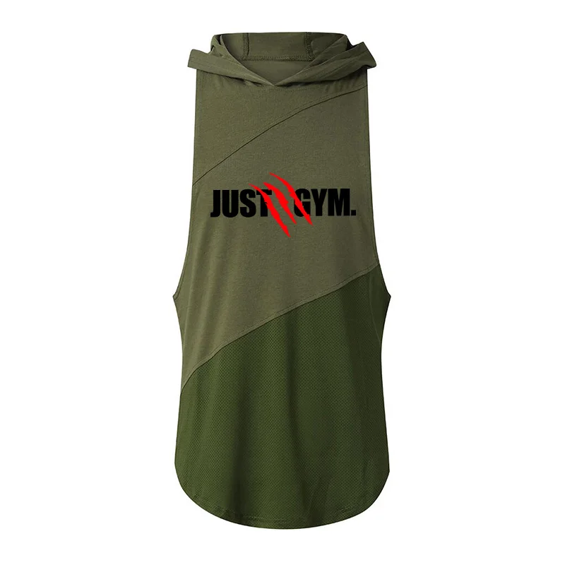Jogging Sports T-shirts Mens Casual Street Hip Hop Hooded Tank Top Cotton Sleeveless Sweatshirt Fitness Workout Sportswear Tops