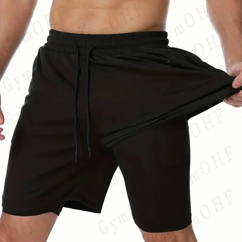 Men's Sports Shorts With Solid Color High Elasticity Breathable Sweat Absorption Heat Dissipation Running Bodybuilding Leggings