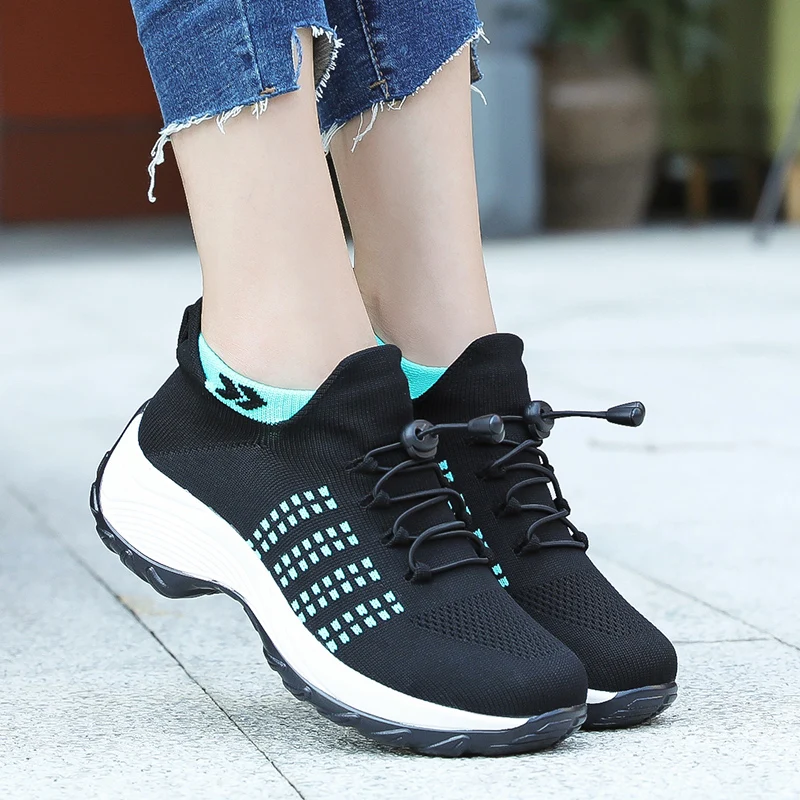 Women Walking Shoes Breathable Fly Weaving Sneakers Non Slip Casual Shoes 7 Color Size 35-45