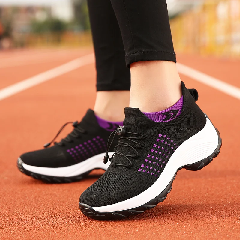 Women Walking Shoes Breathable Fly Weaving Sneakers Non Slip Casual Shoes 7 Color Size 35-45